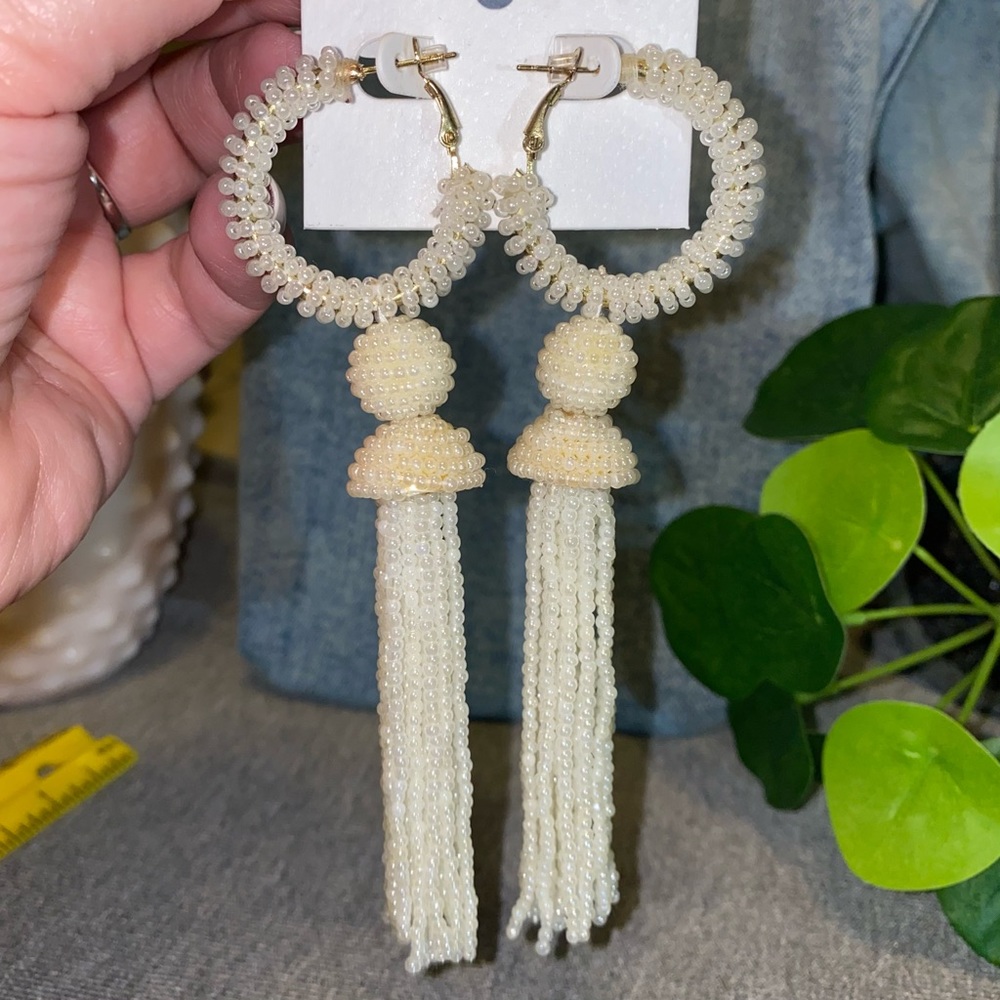 Beaded tassel earrings ivory summer festival